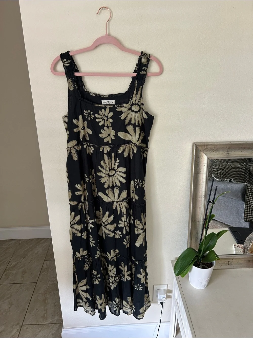 Natural life Adele Cotton black cream boho floral Maxi Dress M